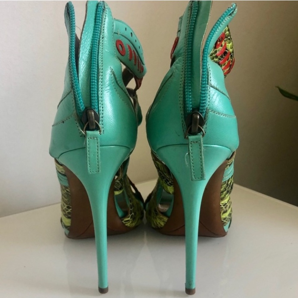 Tabitha Simmons Turquoise & Yellow Python Print H… - image 2